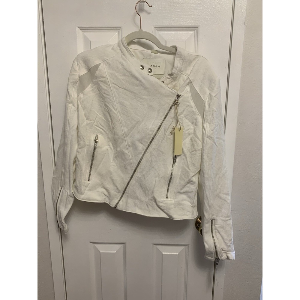 NWT Blank NYC Cotton Moto Womens Jacket Asymmetric Zip Silver Hardware White XL